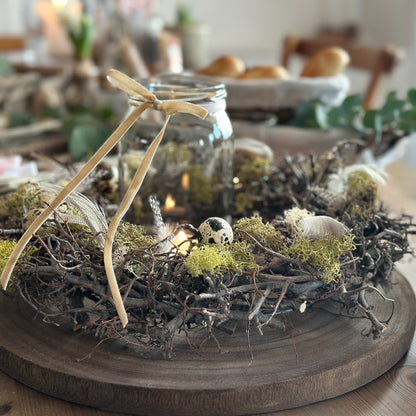 Kranz mit Feder und Wachteleiern "Pasja" Natur 35cm - Wohnen auf dem Land