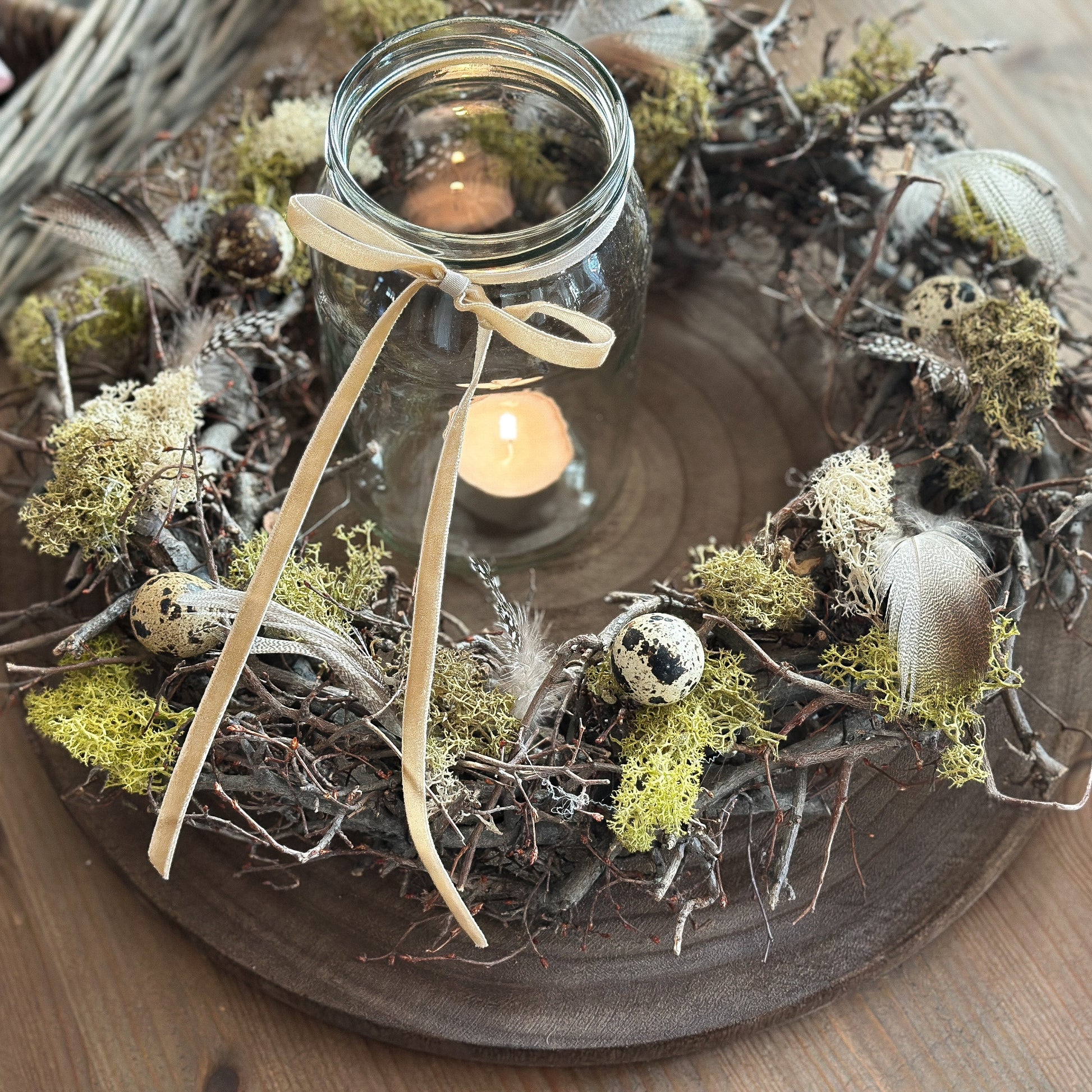 Kranz mit Feder und Wachteleiern "Pasja" Natur 35cm - Wohnen auf dem Land