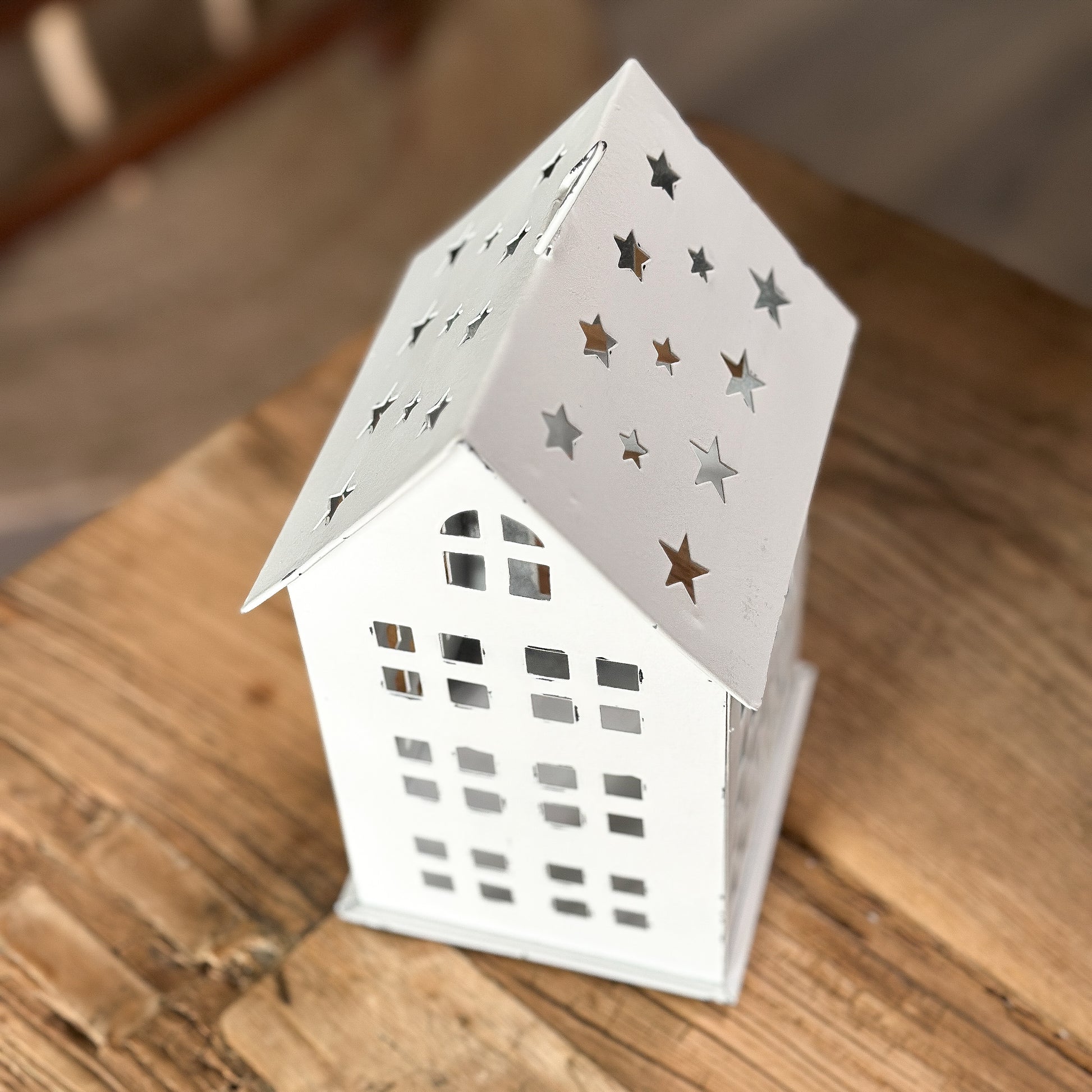 Windlicht Lichthaus "Sternendach" Metall vintage weiß 20cm - Wohnen auf dem Land