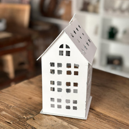Windlicht Lichthaus "Sternendach" Metall vintage weiß 20cm - Wohnen auf dem Land