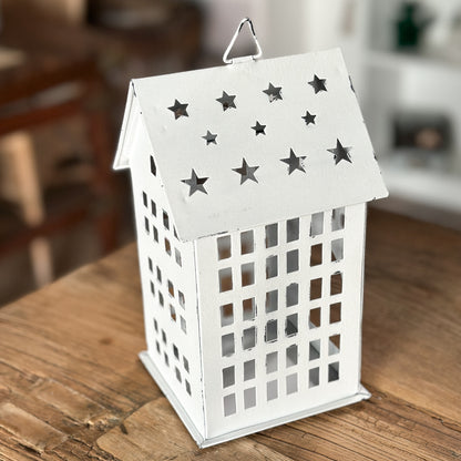 Windlicht Lichthaus "Sternendach" Metall vintage weiß 20cm - Wohnen auf dem Land