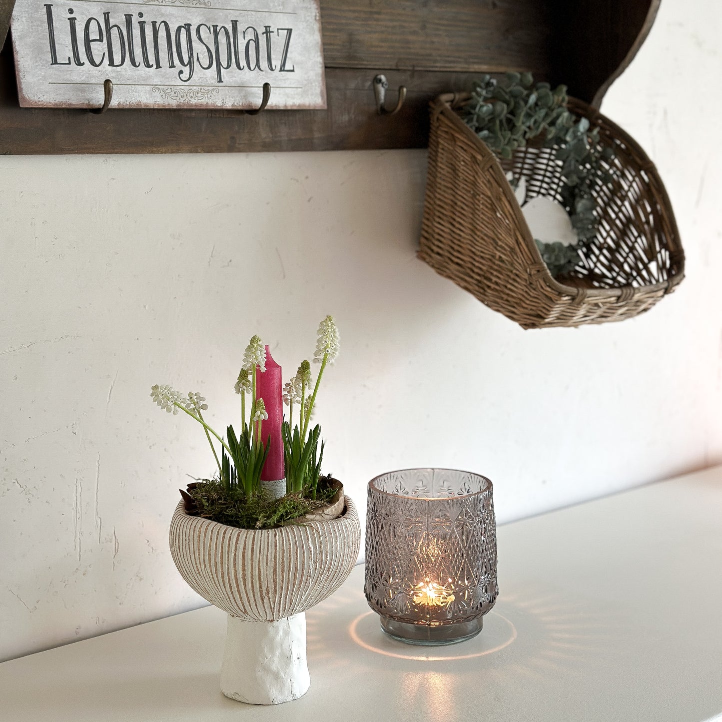 Vase Topf "Pokal" Zement Weiß 15cm - Wohnen auf dem Land