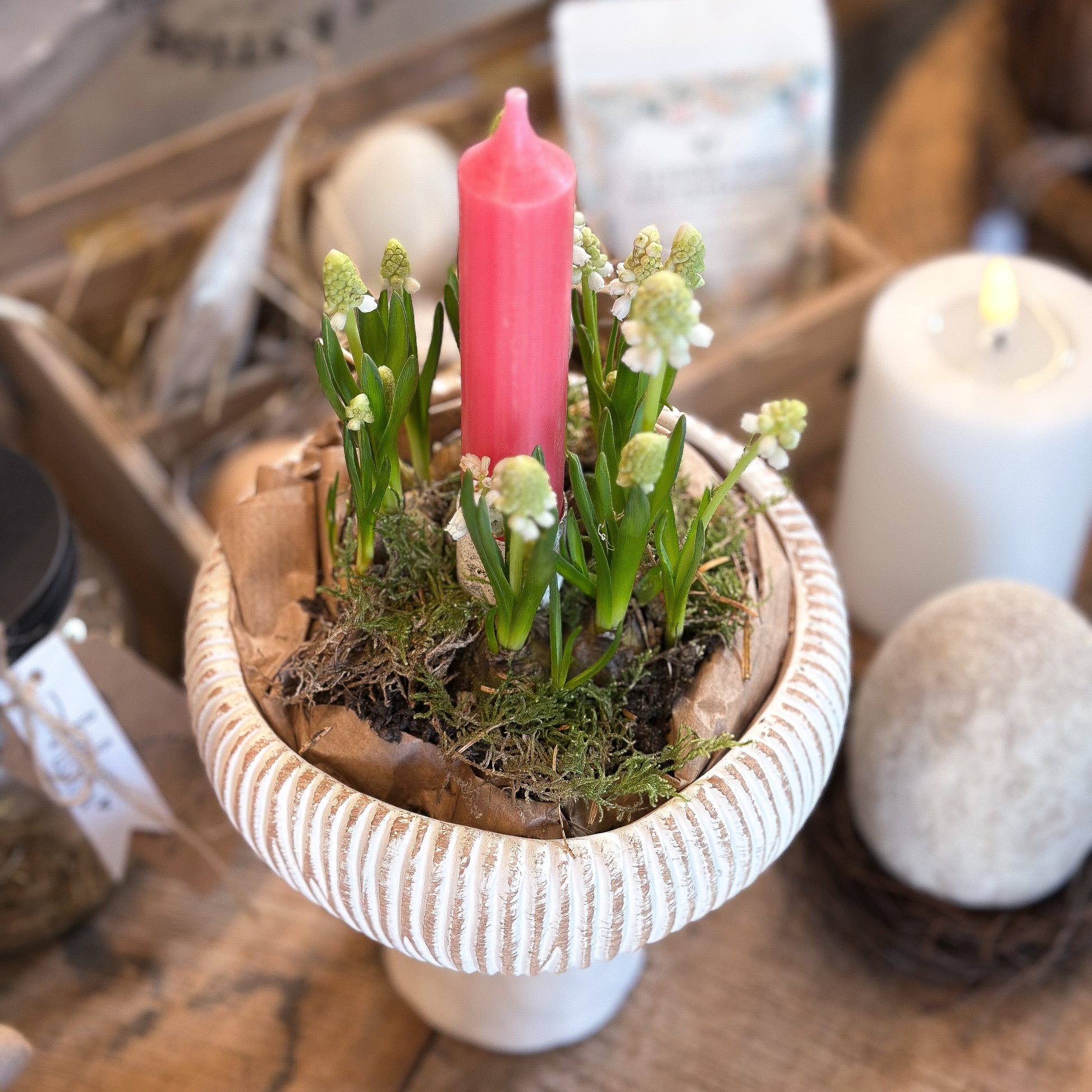 Vase Topf "Pokal" Zement Weiß 15cm - Wohnen auf dem Land