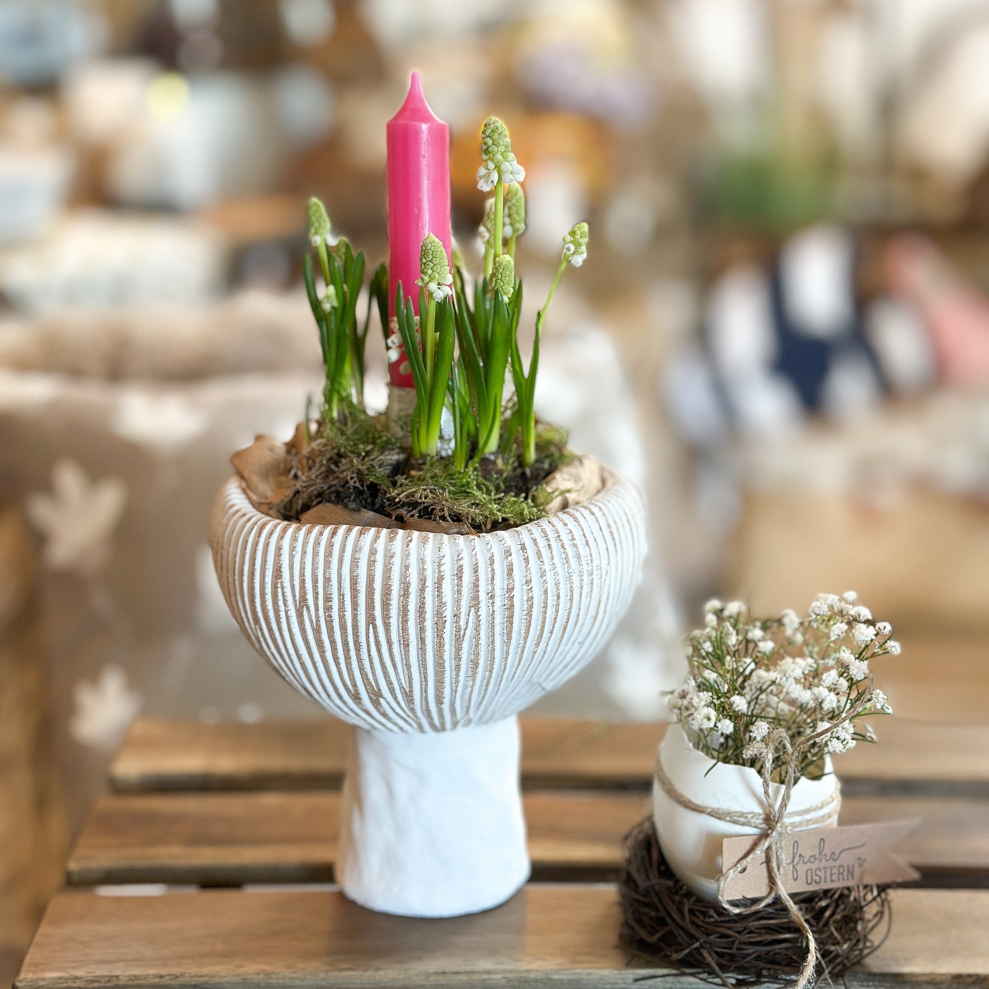Vase Topf "Pokal" Zement Weiß 15cm - Wohnen auf dem Land