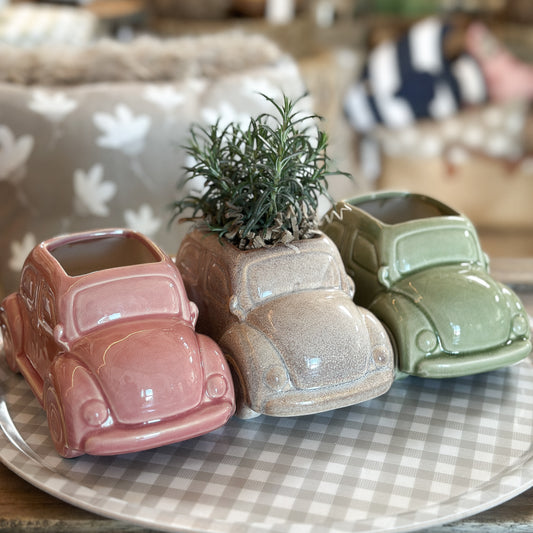 Vase Pflanztopf Auto "Beetle" Keramik glasiert 18cm 3 Farben - Wohnen auf dem Land