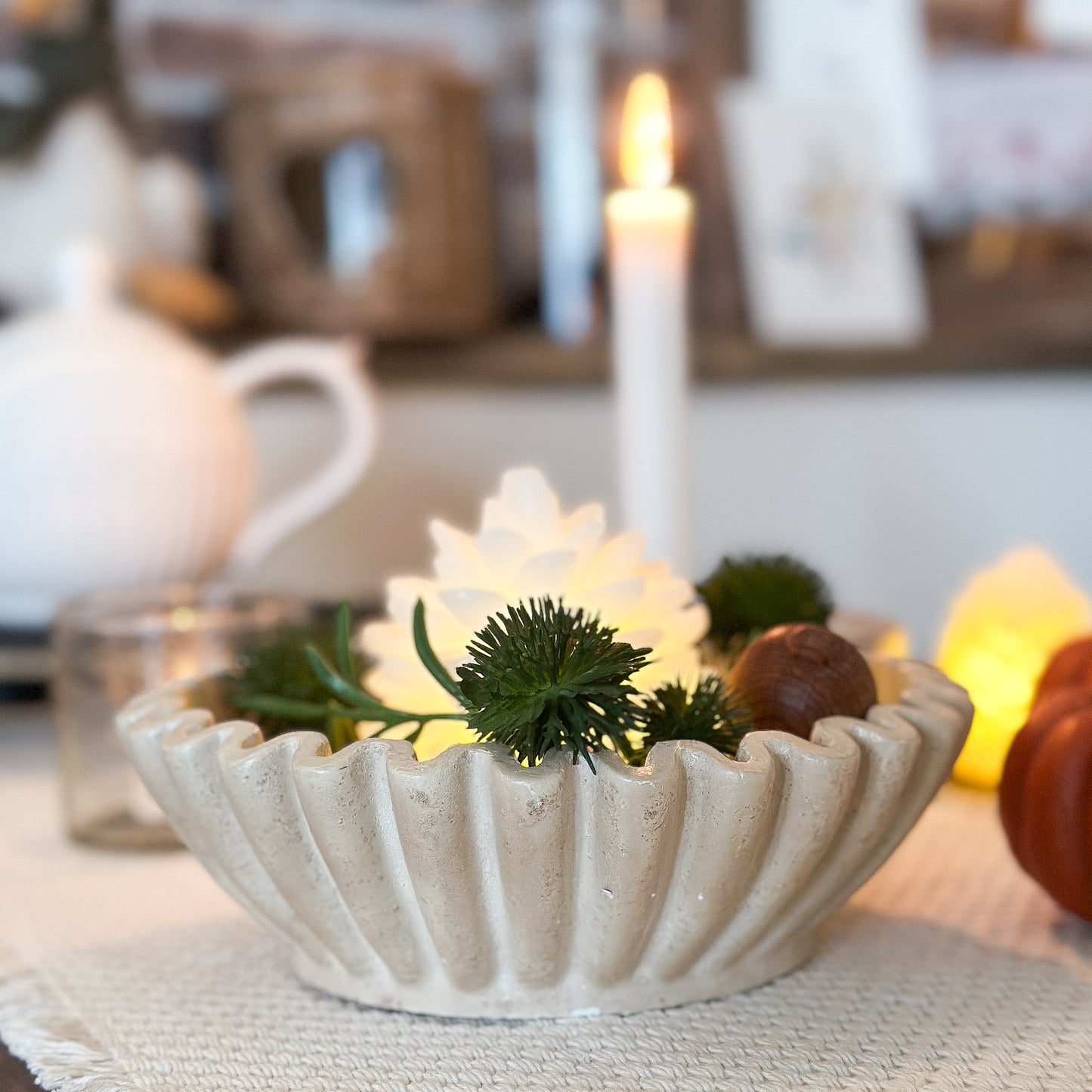 Deko Schale "Calista" Wellenform Keramik Creme 20cm - Wohnen auf dem Land