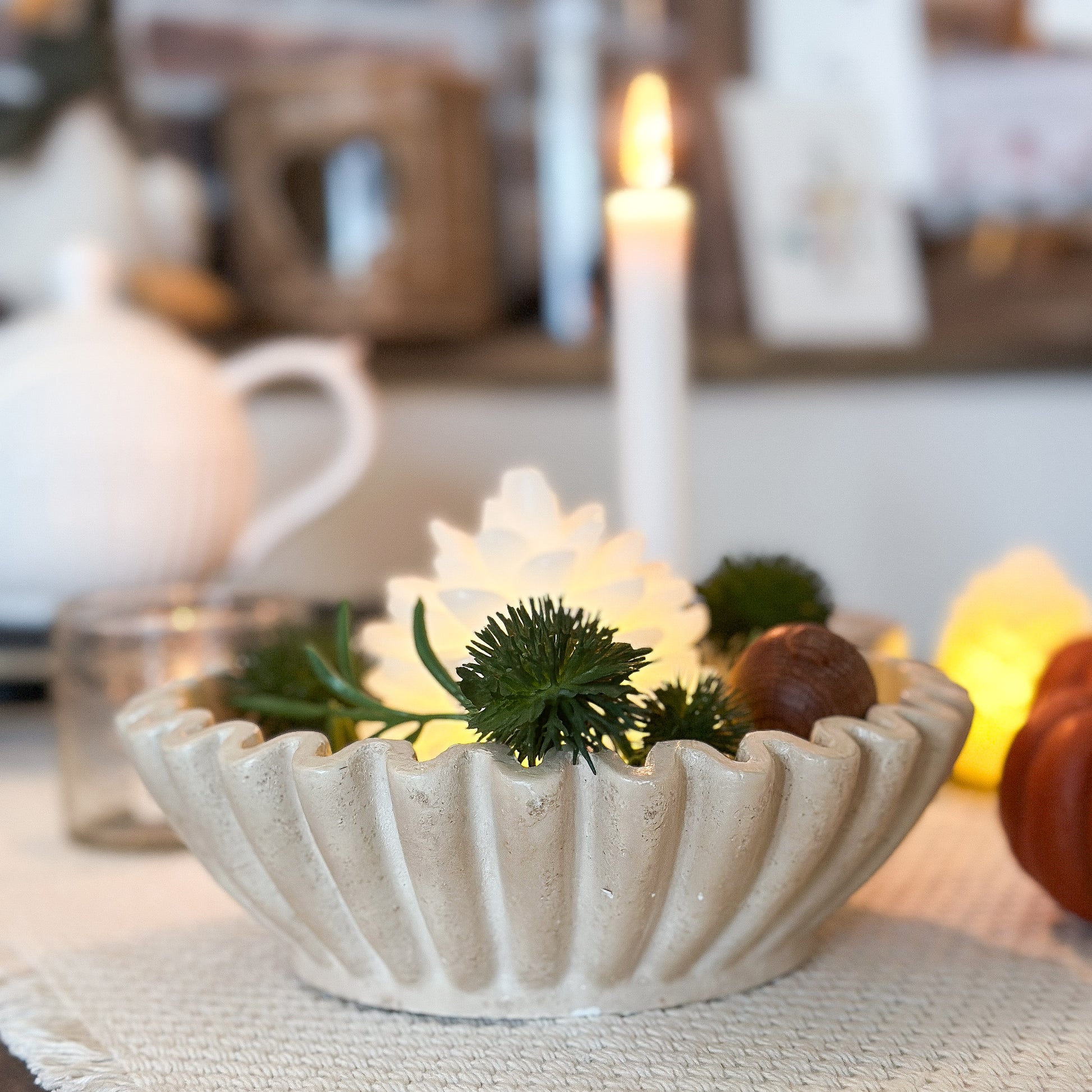 Deko Schale "Calista" Wellenform Keramik Creme 20cm - Wohnen auf dem Land