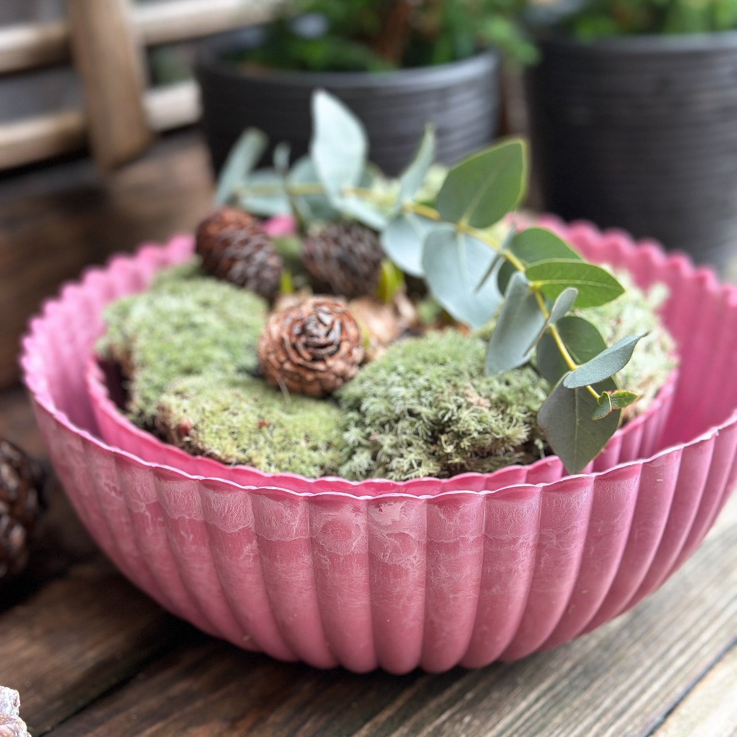 Große pinke Kunststoff-Schale Pflanzpot "Talinn" von Wohnen auf dem Land, 25 cm Durchmesser, ideal für Pflanzen.