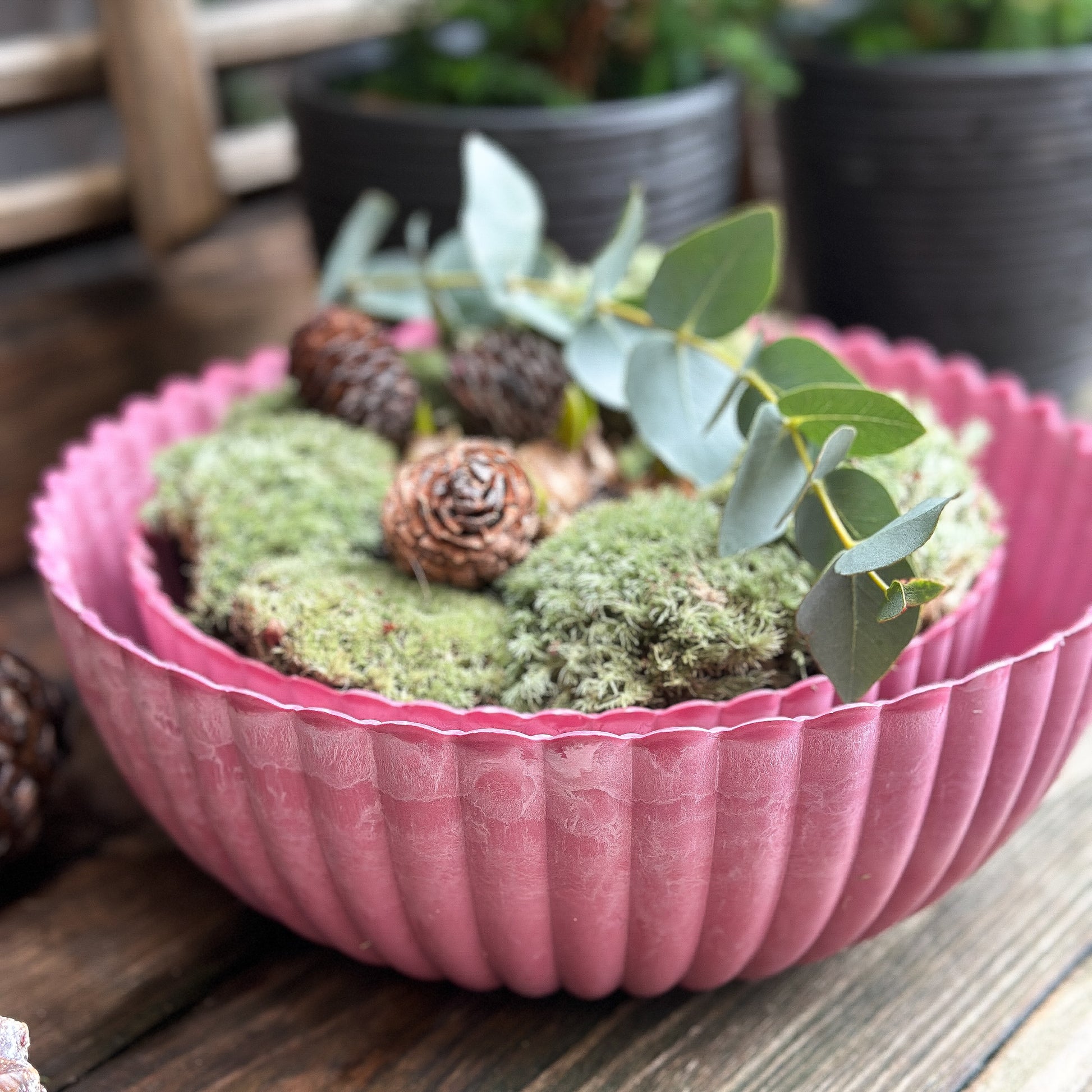 Große pinke Kunststoff-Schale Pflanzpot "Talinn" von Wohnen auf dem Land, 25 cm Durchmesser, ideal für Pflanzen.