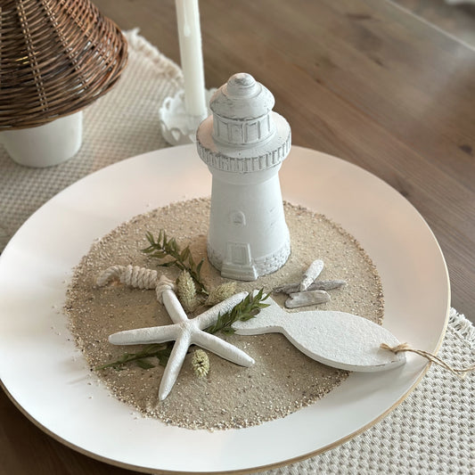 Holztablett-Set in Weiß, 34cm und 41cm, von Wohnen auf dem Land, dekoratives Tablett aus Holz für Zuhause