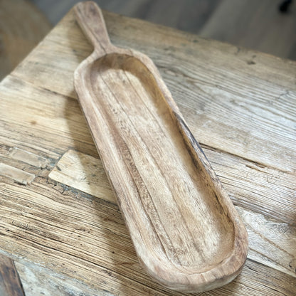 Tablett Schale mit Griff "Rustika" Holz länglich 57cm - Wohnen auf dem Land