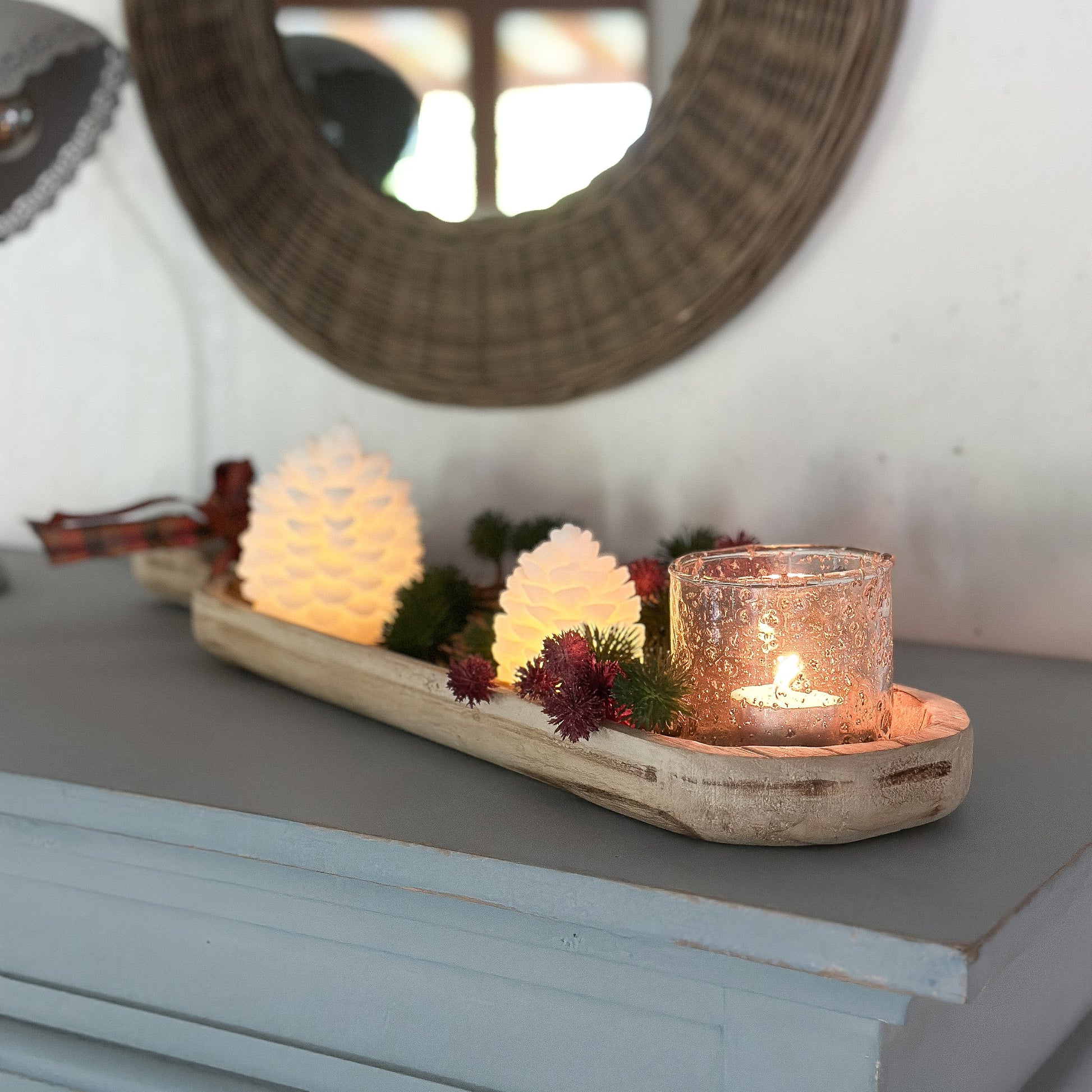 Tablett Schale mit Griff "Rustika" Holz länglich 57cm - Wohnen auf dem Land