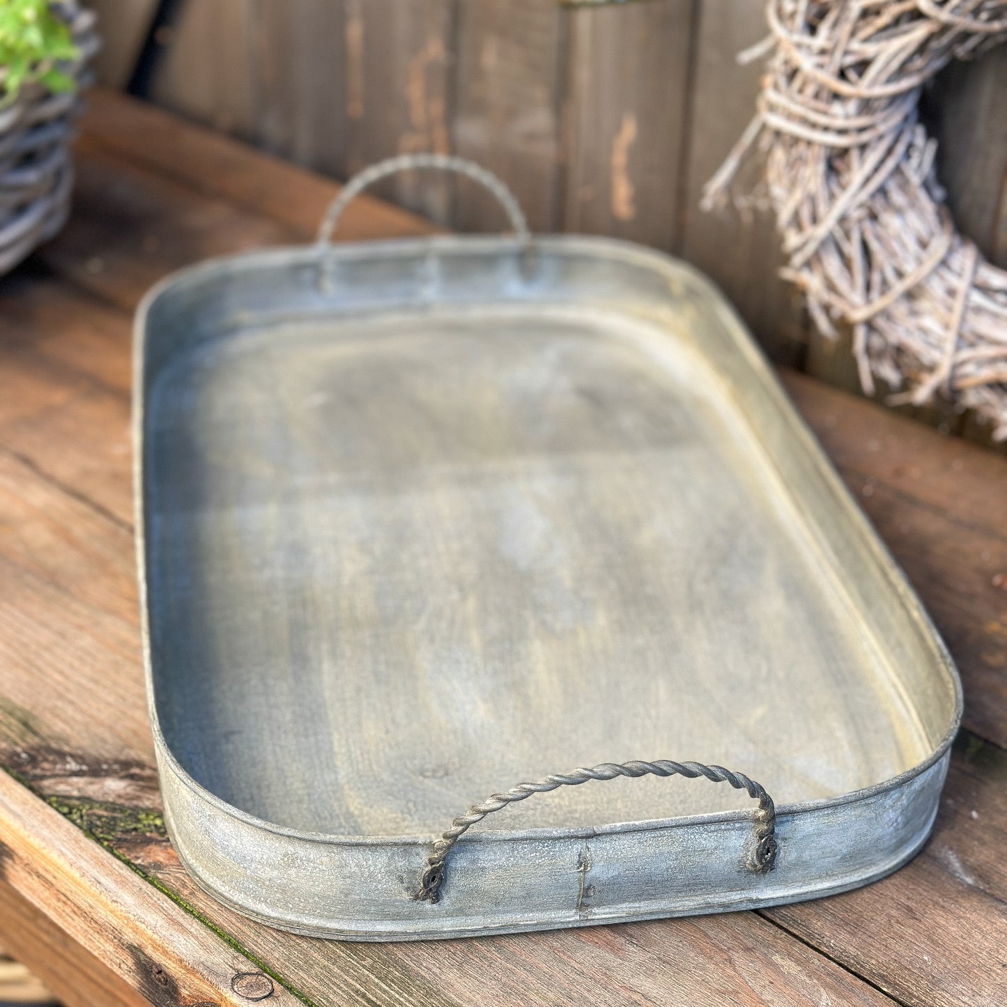 Zinktablett Schale "Louise" Metall rechteckig Vintage Grau 50cm - Wohnen auf dem Land