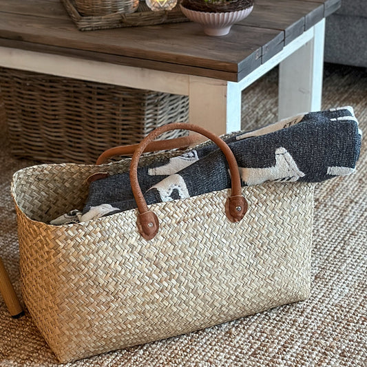 Tasche Korb Shopper "Boho Beach Bag" Seegras Natur 60cm - Wohnen auf dem Land
