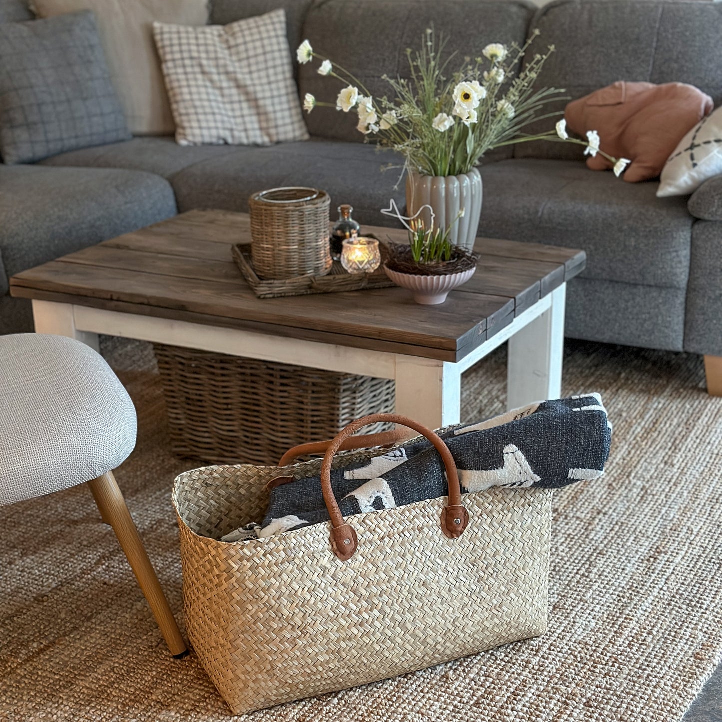 Tasche Korb Shopper "Boho Beach Bag" Seegras Natur 60cm - Wohnen auf dem Land