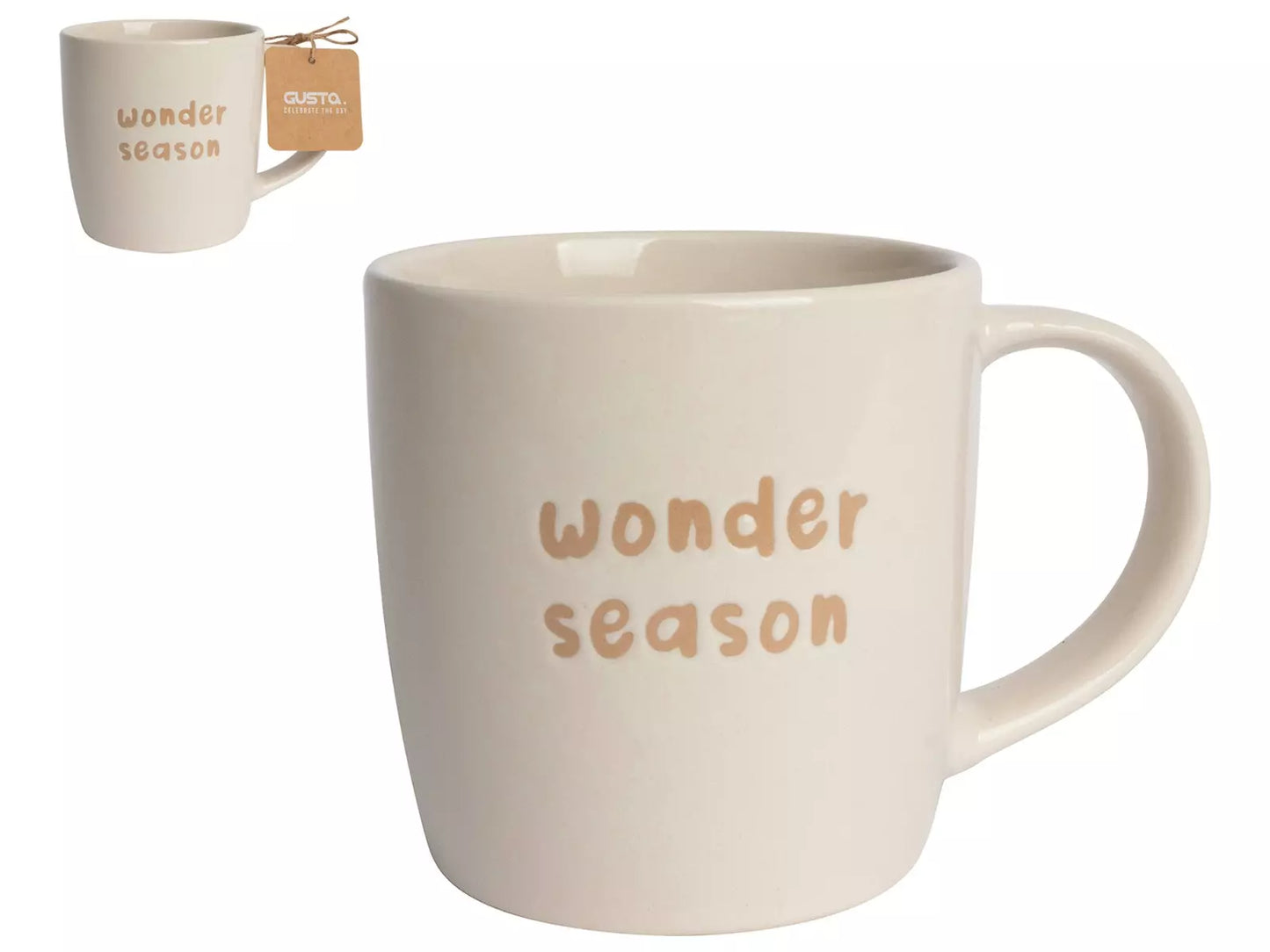 Tasse Mug "Wonder Season" Keramik glasiert Creme 300ml - Wohnen auf dem Land