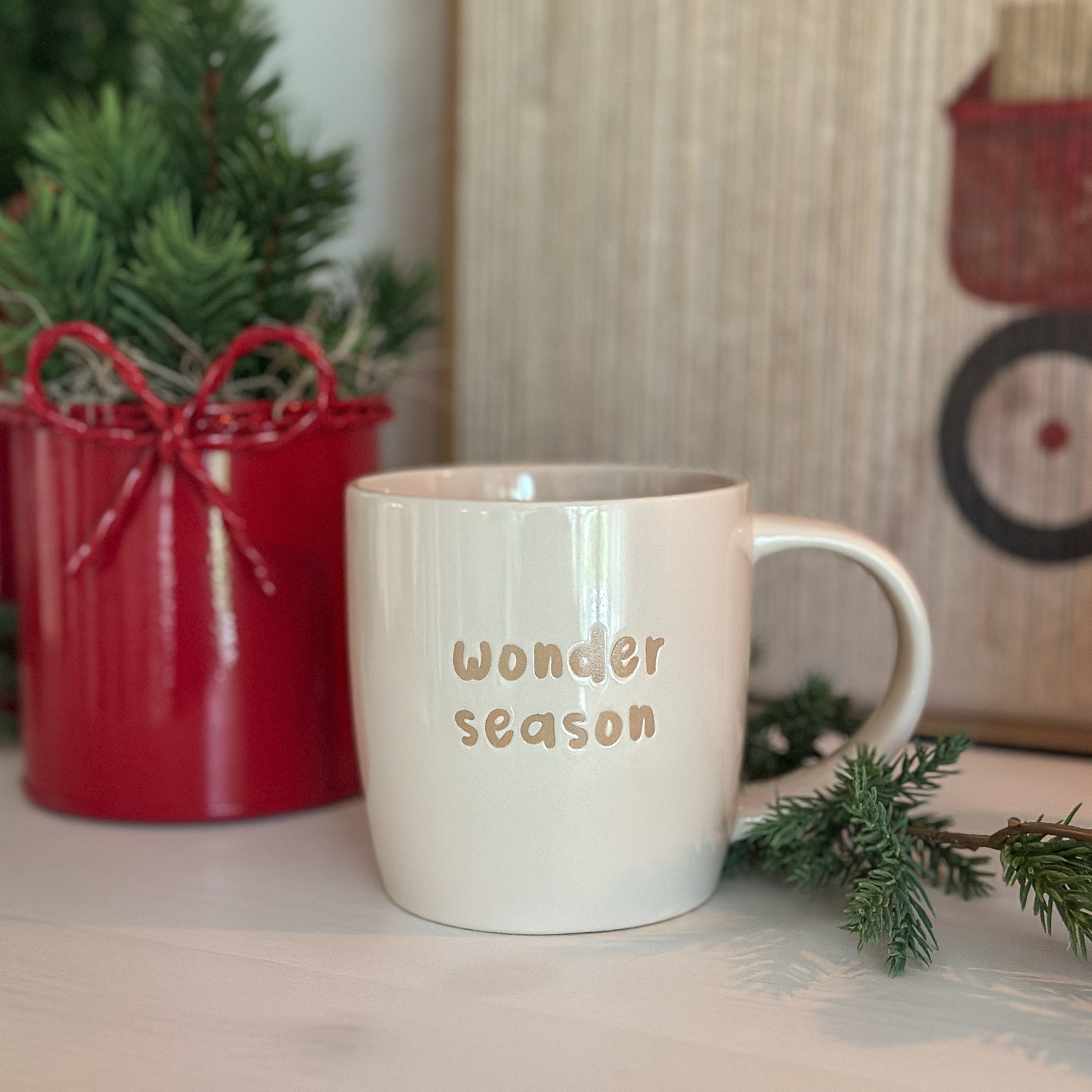 Tasse Mug "Wonder Season" Keramik glasiert Creme 300ml - Wohnen auf dem Land