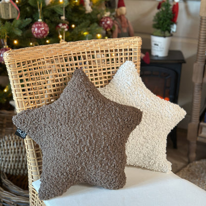 Deko Kissen "Curly Star" in Creme, Braun und Sand, 40cm, mit Sternmuster, Textilien von Wohnen auf dem Land