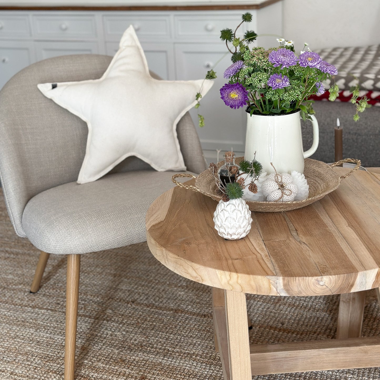 Deko Kissen "White Star“ Stern Canvas weiß 50cm - Wohnen auf dem Land