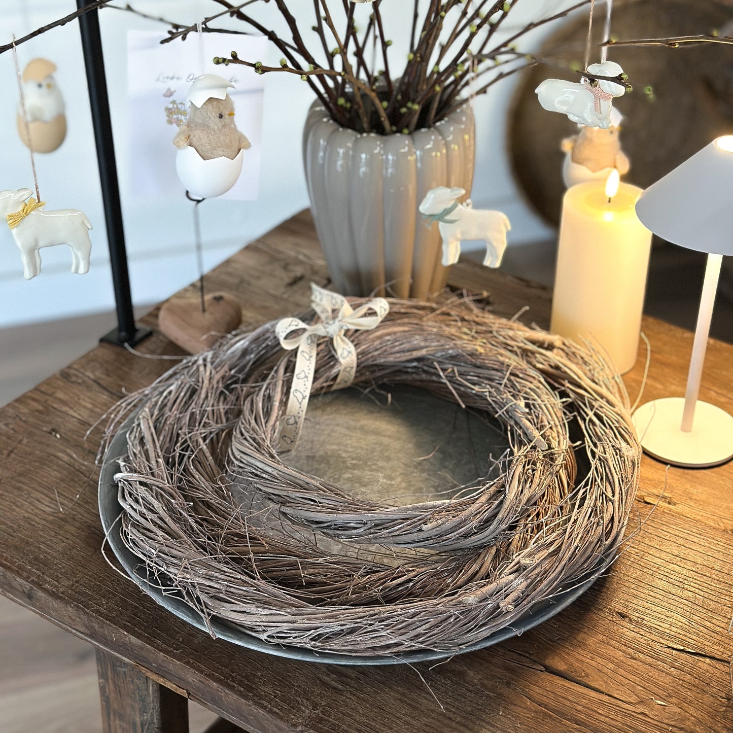 Kranz "Willow" Wild Slim Grau-Weiß 3 Größen - Wohnen auf dem Land